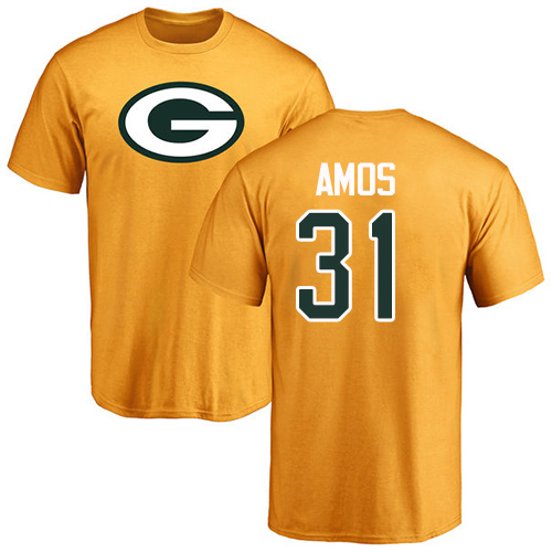 Men Green Bay Packers Gold #31 Amos Adrian Name And Number Logo Nike NFL T Shirt->nfl t-shirts->Sports Accessory